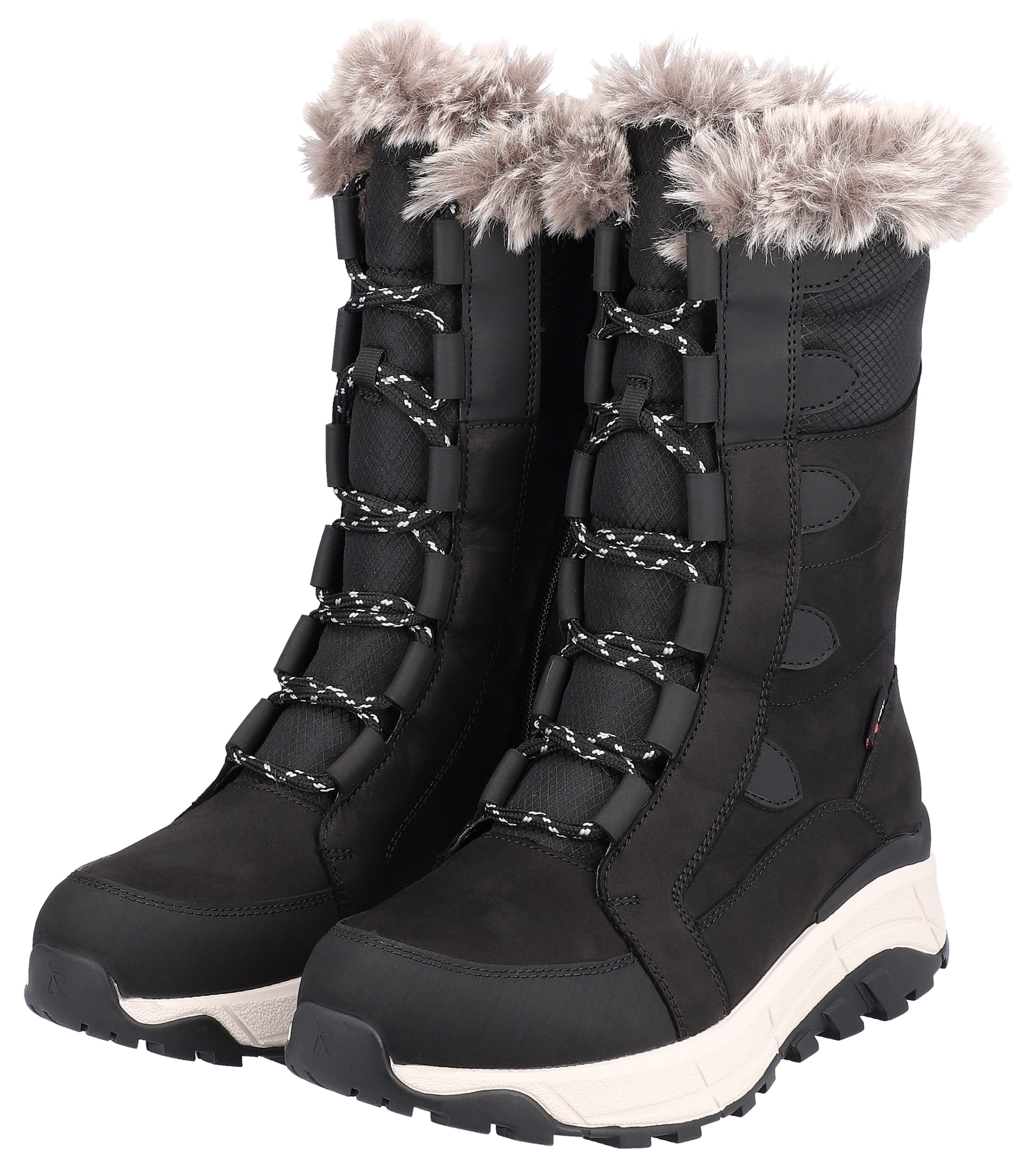 Winterboots RIEKER SPORT, Damen, Gr. 36, schwarz, Leder, Textil, Sportlich, Schuhe, Schneeboots, Winterboots mit Lammwollfutter, Fiber Grip Laufsohle, Topseller