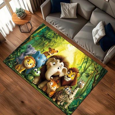 TEMU Cute Animals Print Rugs - 800g/m² Crystal Velvet, Suitable For Bedroom, Living Room, And Home Decoration - Non-slip Mat, Bedside Rugs, Chair Pads Image