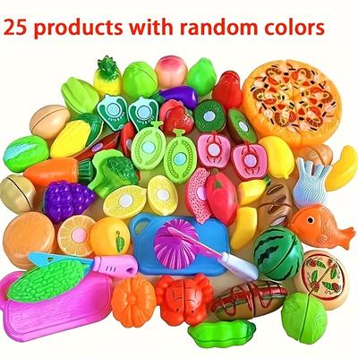 TEMU Marphy 25pcs Play Kitchen Set - Fruits & Vegetables For Educational Cutting Game, Ideal Gift For , On Christmas And Black Friday