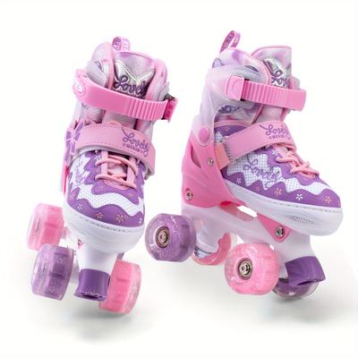 TEMU 4 Size Adjustable Roller Skates With Light Up Wheels, Safe For Girls Boys Kids Toddler, Trimmable Insole Included