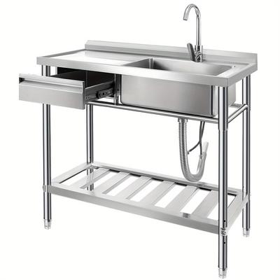 TEMU Stainless Steel Utility Sink, Free Standing Single Bowl Kitchen Sink With Cold And Hot For For Laundry Room Farmhouse Indoor And Outdoor Sink