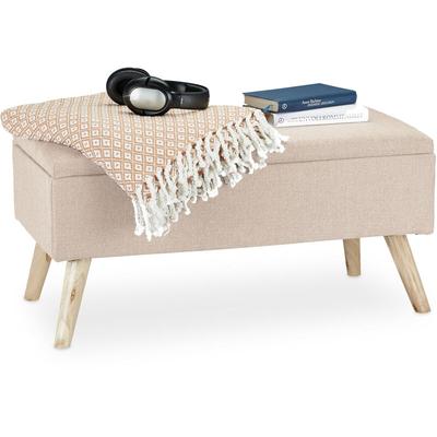 Sitzbank mit Stauraum, gepolstert, Holzbeine, Truhenbank Stoffbezug, HxBxT: 39,5 x 79,5 x 39,5 cm, Image