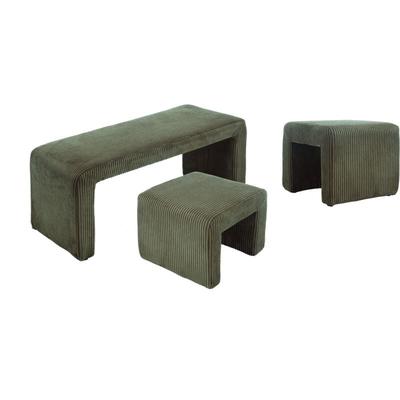 Wahson Office Chairs - Sitzbank für Wohnzimmer stapelbar mit Kleine Fußhocker mit Kordsamt Grün Image