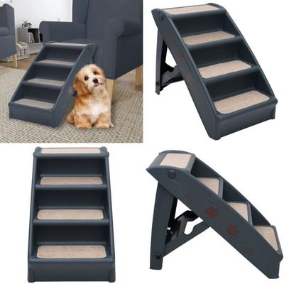 Hundetreppe mit 4 Stufen Klappbar Dunkelgrau - Hundetreppe - Hundetreppen - Home & Living - Grau