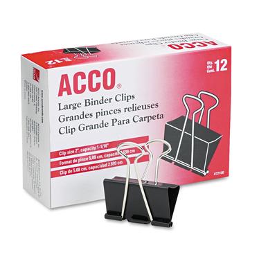Acco 72100 Binder Clips, Large, Black/Silver, Dozen - Case of 12