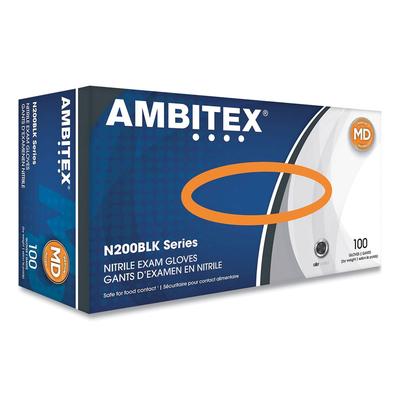 AMBITEX® NMD200BLK N200 Series Powder-Free Nitrile Gloves, Medium, Black, 100/Box - Box of 100