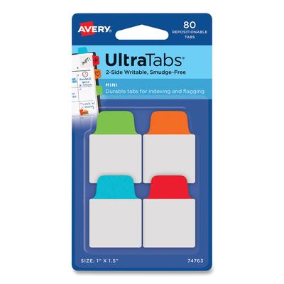 Avery 74763 Ultra Tabs Repositionable Mini Tabs, 1/5-Cut Tabs, Assorted Primary Colors, 1