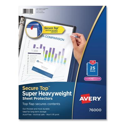 Avery 76000 Secure Top Sheet Protectors, Super Heavy Gauge, Letter, Diamond Clear, 25/Pack - 1 Case of 25