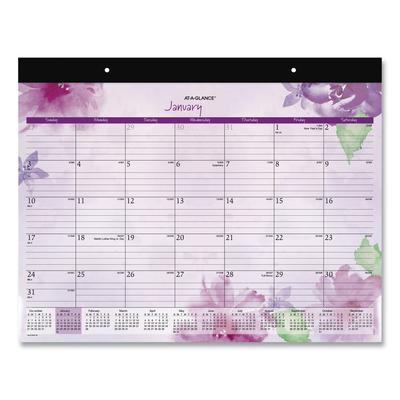 At-A-Glance SK38704 Beautiful Day Desk Pad Calendar, Floral Artwork, 21.75 x 17, Assorted Color Sheets, Black Binding, 12-Month (Jan-Dec): 2024