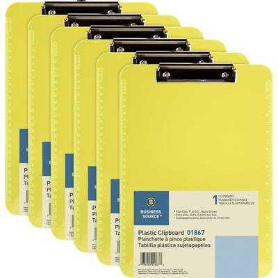 Business Source 01867BD Clipboards, Plastic, w/Flat Clip, 9