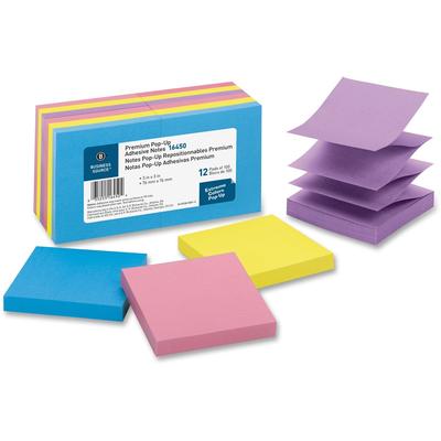 Business Source 16450 Adhesive Note Pads, Pop-up, 3 x 3 , 100 Sh, Extreme Assorted - Pack of 12