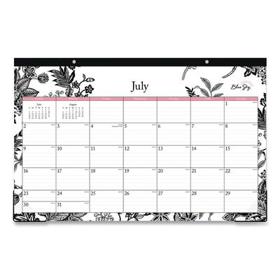Blue Sky 130617 Analeis Academic Year Desk Pad Calendar, Floral Artwork, 17 x 11, White/Black/Pink Sheets, 12-Month (July to June): 2023-2024