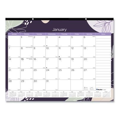 Blueline C194128 Monthly Desk Pad Calendar, Abstract Floral Artwork, 22 x 17, Black Binding, Clear Corners, 12-Month (Jan-Dec): 2024