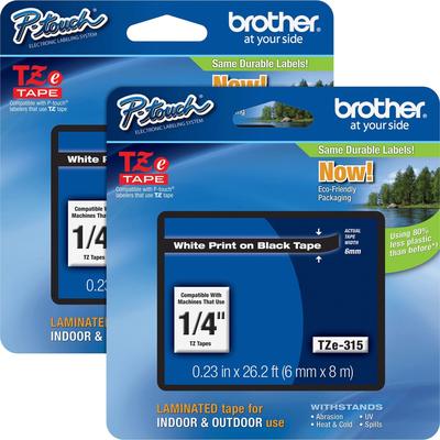 Brother TZE315BD Tape Cartridge, Laminated, f/P-Touch 8m, 1/4", 2/BD, WE/Black - Pack of 2