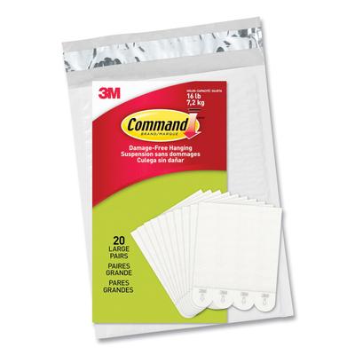 Command® 1720620 Picture Hanging Strips, Removable, Holds Up to 4 lbs per Pair, Large, 0.63 x 3.63, White, 20 Pairs/Pack - Pack of 20 MMM1720620