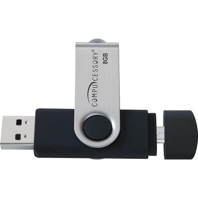 Compucessory 26470 Flash Drive, USB 2.0, 8GB, 3/4"Wx2-3/4"Lx1/4"H, Black/Silver