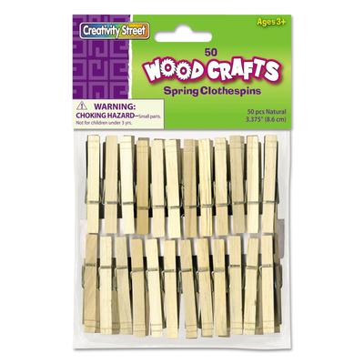 Creativity Street 3658-01 Wood Spring Clothespins, 3.38 Length, 50 Clothespins/Pack - Pack of 50