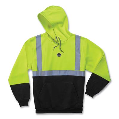 Ergodyne 21689 GloWear 8293 Hi-Vis Class 2 Hooded Sweatshirt Black Bottom, Polar Fleece, Small, Lime, Ships in 1-3 Business Days