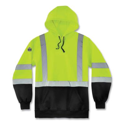 Ergodyne 21889 GloWear 8373 Hi-Vis Class 3 Hooded with Sweatshirt Black Bottom, Polar Fleece, Lime, Medium, Ships in 1-3 Business Days