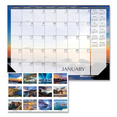 House Of Doolittle 138 Recycled Earthscapes Desk Pad Calendar, Seascapes Photography, 22 x 17, Black Binding/Corners,12-Month (Jan to Dec): 2024