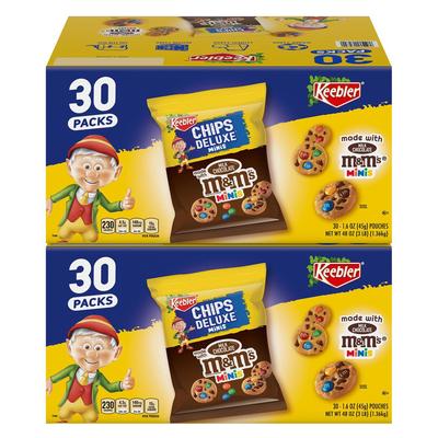 Keebler 60004085 M&M Cookie Packs, Chocolate, 1.6 oz Pouch, 30/Box, 2 Boxes/Carton - Case of 60