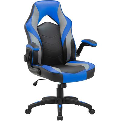 Lorell 84395 High-Back Gaming Chair - For Gaming - Vinyl, Nylon - Blue, Black, Gray