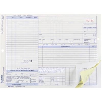 Rediform 4P487 Auto Repair Order Form, Speediset, 3 Parts, 8 1/2 x11 - Pack of 50