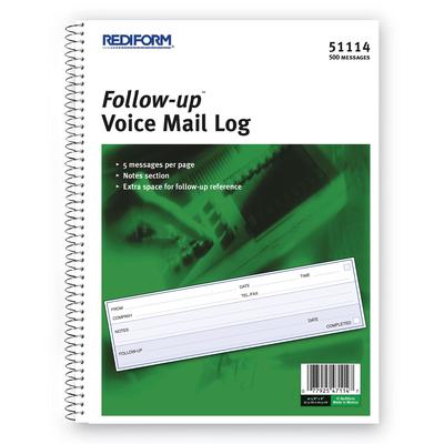 Rediform 51114 Follow-up Wirebound Voice Mail Log Book, One-Part (No Copies), 7.5 x 2, 5 Forms/Sheet, 500 Forms Total