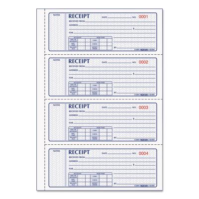 Rediform 8L808 Money Receipt Book, Softcover, Three-Part Carbonless, 7 x 2.75, 4 Forms/Sheet, 100 Forms Total