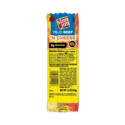 Slim Jim® 20900656 Beef and Cheese Meat Sticks, 1.5 oz, 18/Box