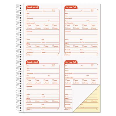 TOPS 4100 Service Call Book, Two-Part Carbonless, 4 x 5.5, 4/Page, 200 Forms TOP4100