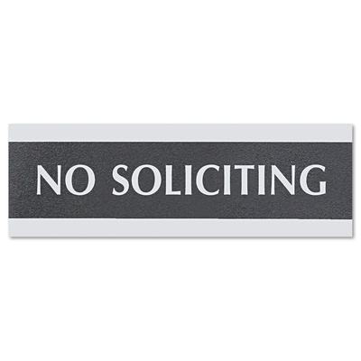 U.S. Stamp & Sign 4758 Century Series Office Sign, NO SOLICITING, 9 x 3, Black/Silver
