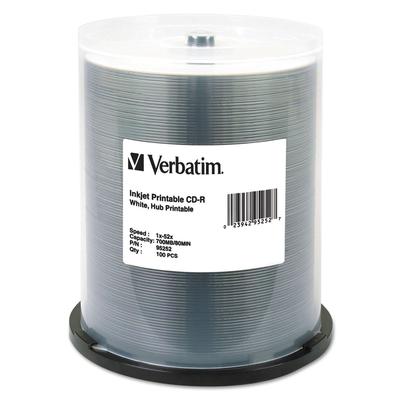 Verbatim 95252 100 x CD-R - 700 MB (80min) 52X - White - Ink Jet Printable Surface, Printable Inner Hub - Spindle - Storage Media