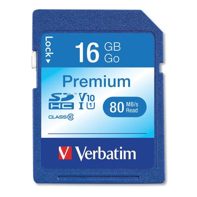 Verbatim 96808 16GB Premium SDHC Memory Card, UHS-I V10 U1 Class 10, Up to 80MB/s Read Speed