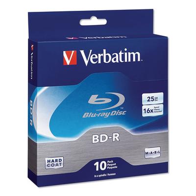 Verbatim 97238 BD-R Blu-Ray Disc, 25GB, 16x, 10/Pk - Pack of 10