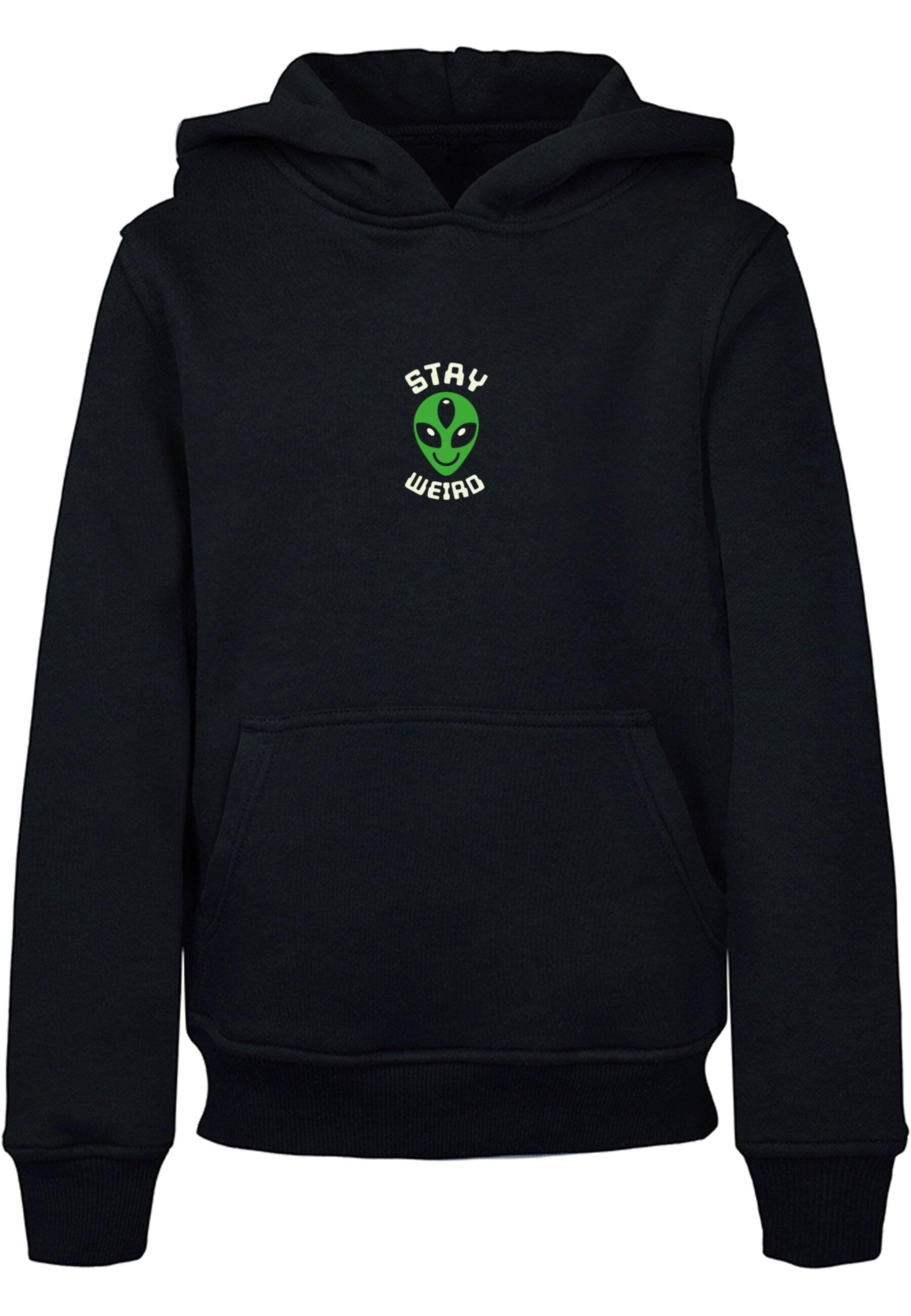 Kapuzensweatshirt MISTERTEE "MisterTee Herren Kids Stay Weird Hoody", Mädchen, Gr. 122/128, schwarz, 65% Baumwolle, 35% Polyester, bedruckt, Sweatshirts Image