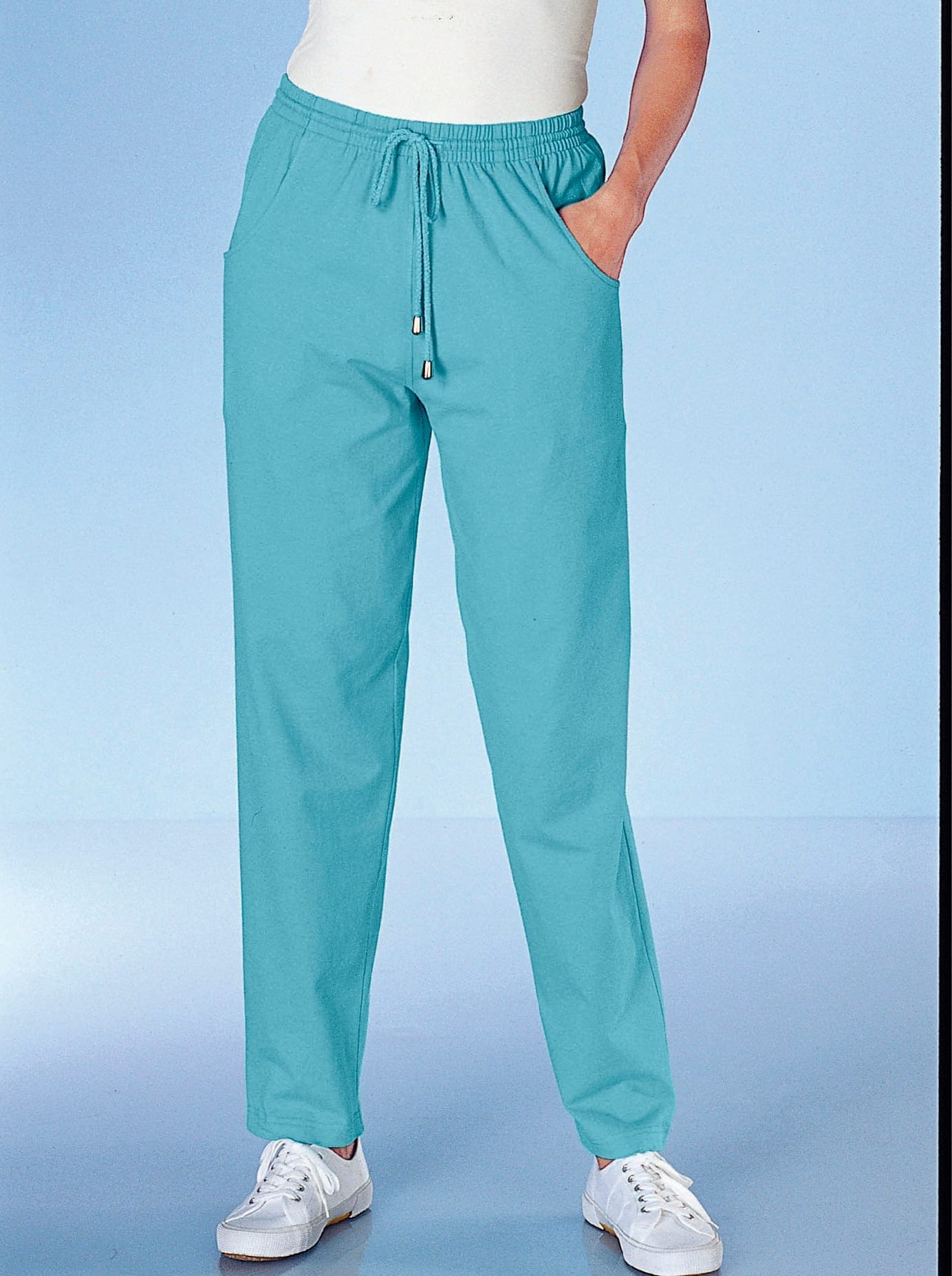 Relaxhose, Herren, Gr. 54, Normalgrößen, blau (türkis), 95% Baumwolle, 5% Elasthan, unifarben, lang, Hosen Relaxhose