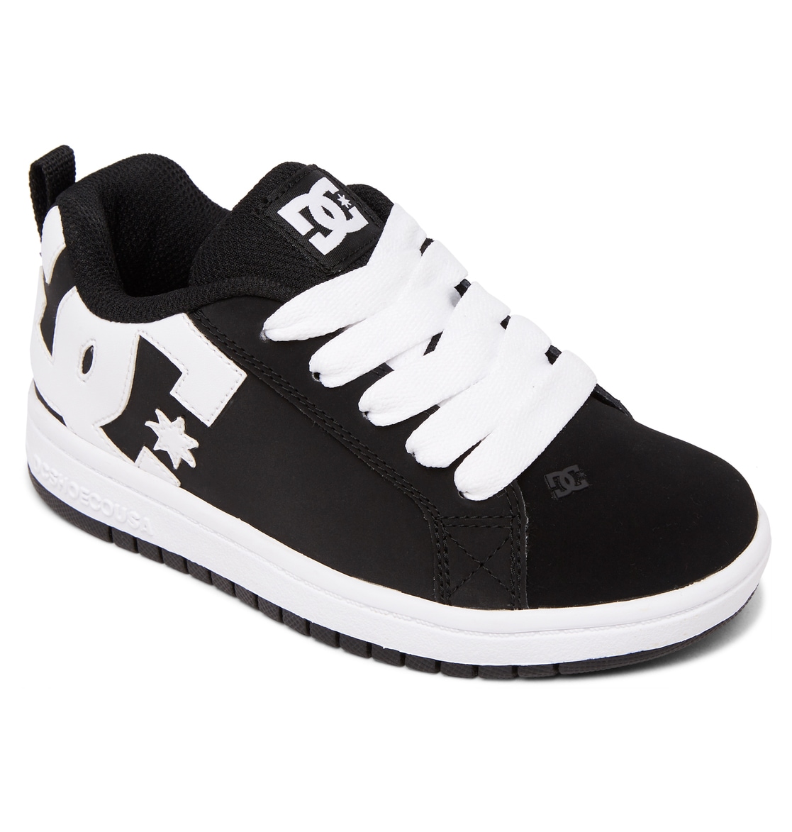 Sneaker DC SHOES "Court Graffik", Damen, Gr. 10,5(27,5), schwarz-weiß (schwarz, weiß), Obermaterial:Obermaterial: Leder / Futter: Textil / Außensohle: Gummi;, Schuhe Sneaker