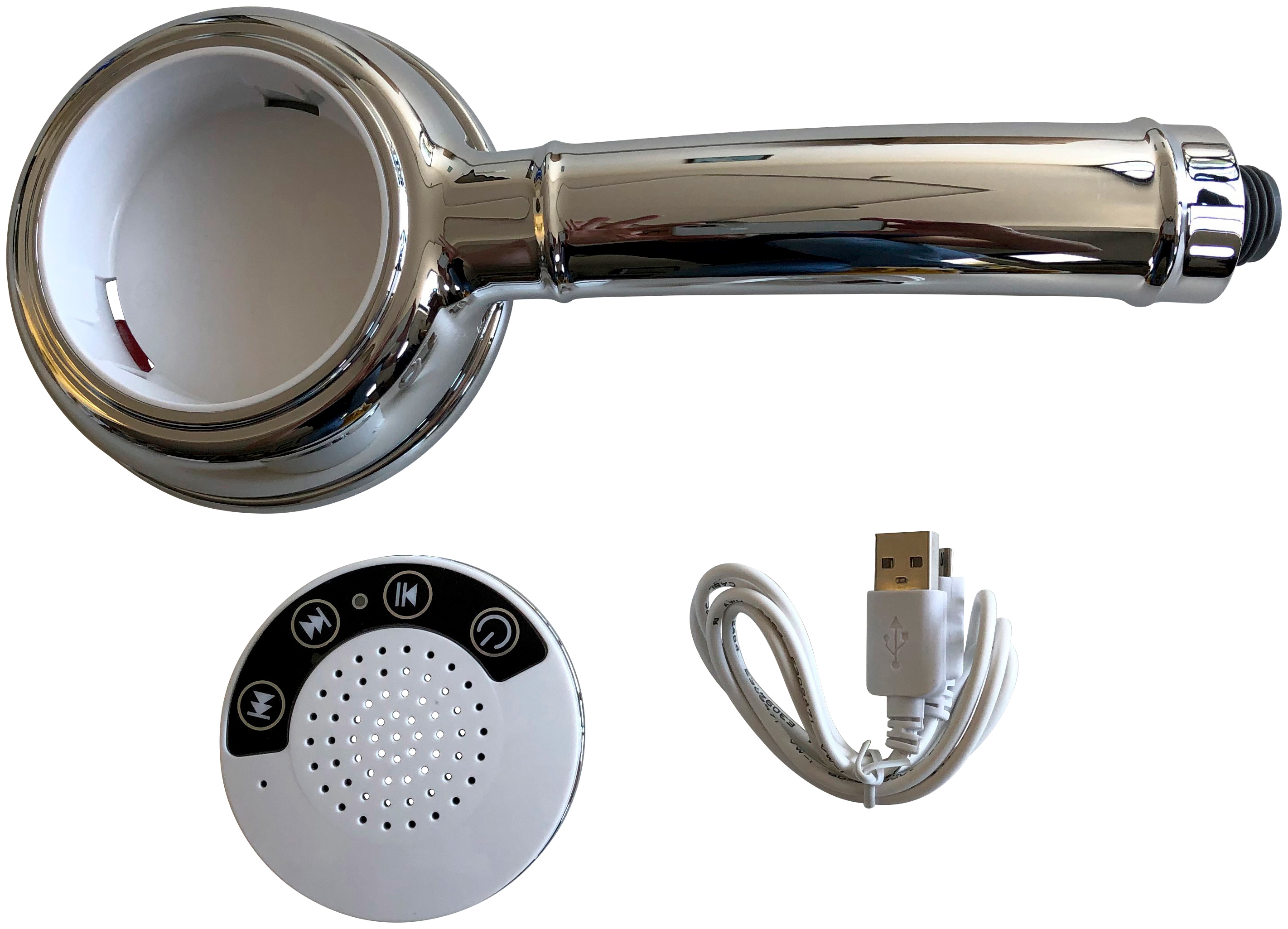 Handbrause ADOB "Bluetooth", grau (chromfarben), B:10cm H:25cm, Duschköpfe, Handbrause, mit Lautsprecher für Musik oder Telefon Image