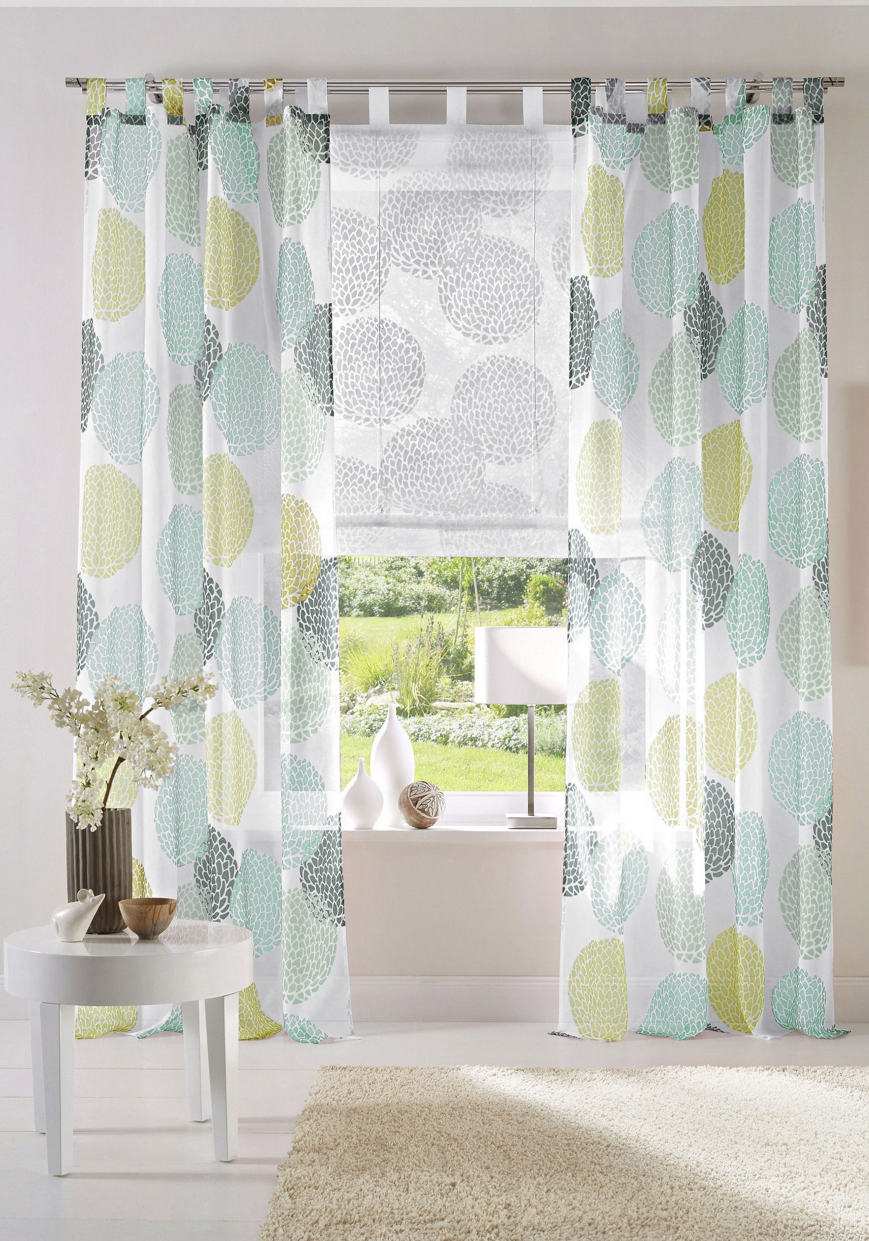 Gardine OTTO HOME "Belem" Gr. 5, grün, B:140cm H:265cm, Voile, Polyester, Gardinen, Gardine, 1 oder 2 Schals, Vorhang, Fertiggardine, Kreise