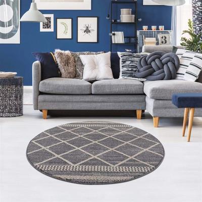 Teppich CARPET CITY "Art 2645", grau, H:7mm Ø:120cm, Polypropylen, Teppiche, Kurzflor, Rauten-Optik, ideal für Flur & Diele Image