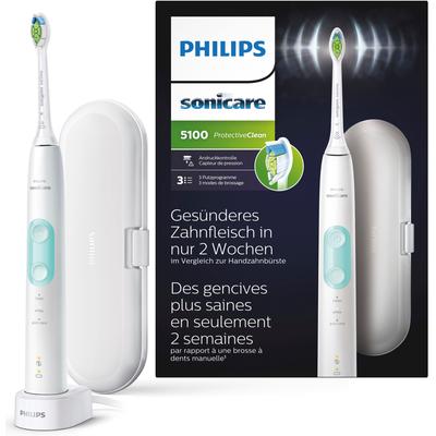 Elektrische Zahnbürste PHILIPS SONICARE "ProtectiveClean 5100 HX6857/28" Elektrozahnbürsten grün (weiß, mint) mit integriertem Drucksensor, 3 Putzprogramme, inkl. Reiseetui