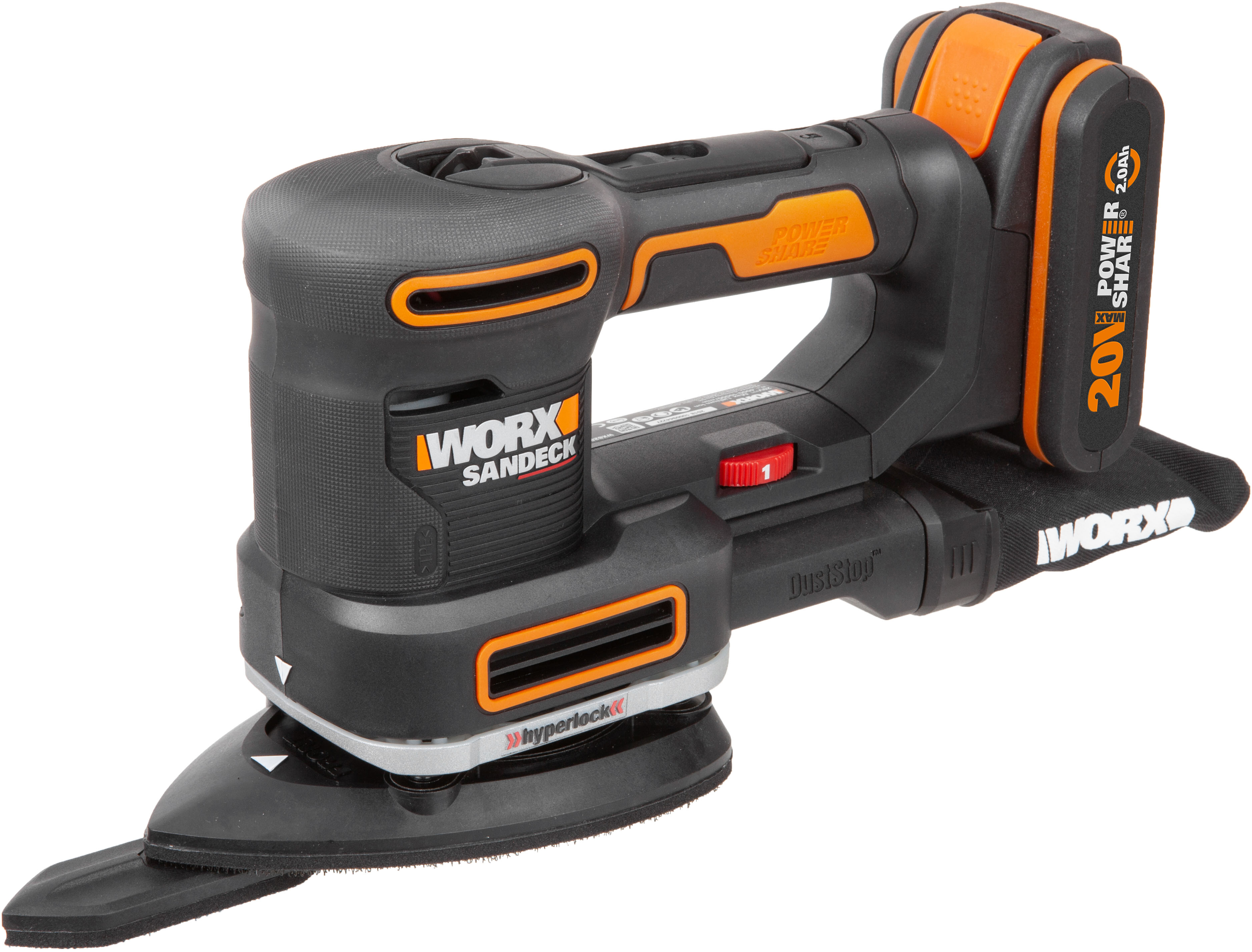Akku-Multischleifer WORX "WX820", schwarz, B:9,3cm H:14,6cm T:30,3cm, Schleifmaschinen, 5-in-1 Funktionen, DustStop-Mikrofilter, inkl. Akku & Ladegerät Image