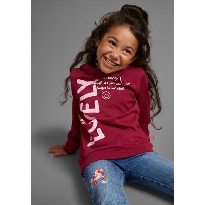 Langarmshirt KIDSWORLD "LOVELY - Print", Mädchen, Gr. 116/122, lila (beere), Interlock, Obermaterial: 100% Baumwolle, bedruckt, modisch, Basic Po-bedeckend, Langarm angesetztes Bündchen, Shirts, in längerer Form Image