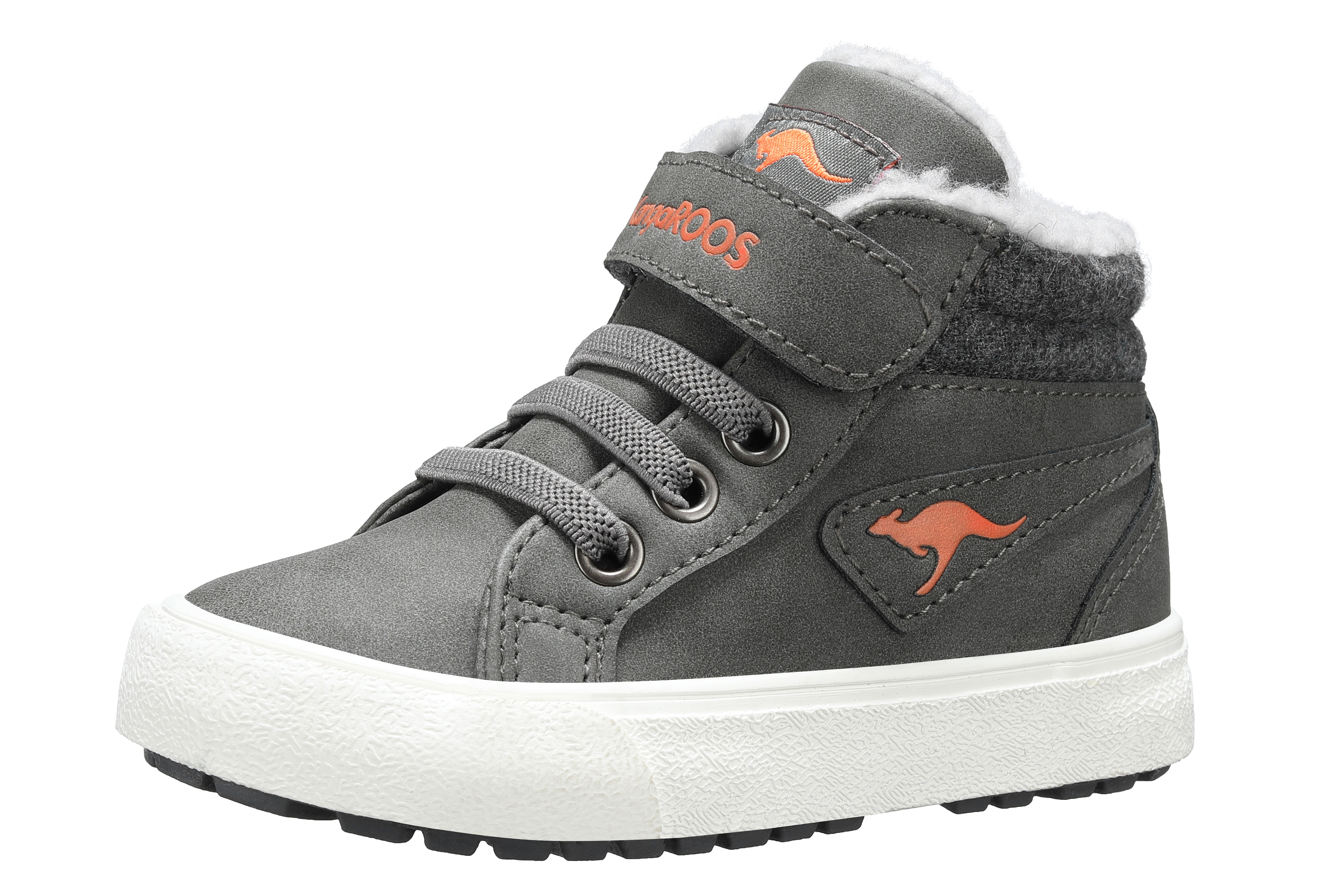 Sneaker KANGAROOS "Kavu III", Mädchen, Gr. 23, grau (steel grau, flame), Synthetik, Schuhe Sneaker, Warmfutter, Reißverschluss,Winterschuhe, Schnürboots, Sneakerboots