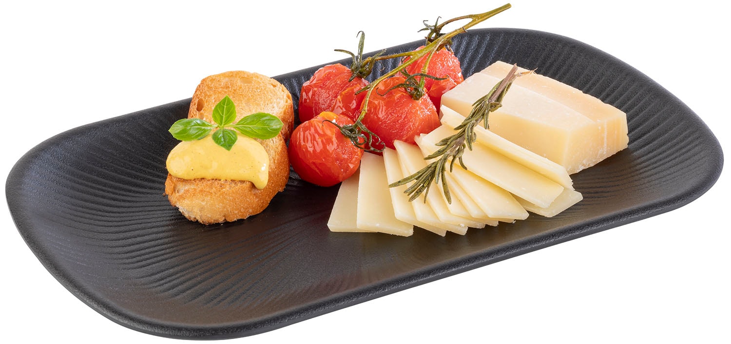 Tablett APS "GN 1/4 Tablett -NERO- 26,5 x 16,2 cm, Höhe 2,5 cm", schwarz, B:16,2cm H:2,5cm L:26,5cm, Melamin, Tabletts, für Speisen und Dekoration aller Art geeignet Image