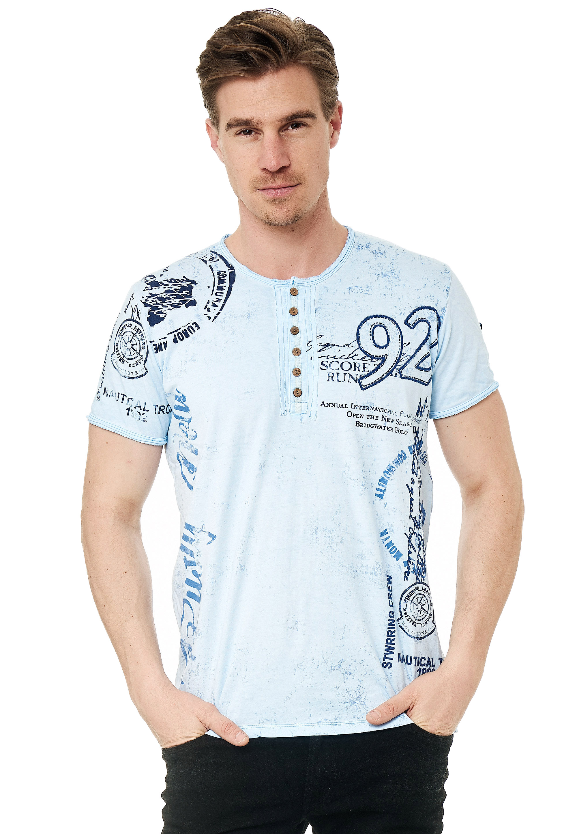 T-Shirt RUSTY NEAL, Herren, Gr. L, blau, 100% Baumwolle, bedruckt, normal, ohne Ausschnitt, Shirts, mit seitlichem Print Image