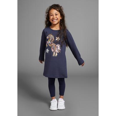 Langarmshirt KIDSWORLD "PFERD", Mädchen, Gr. 104/110, blau (navy), Jersey, Obermaterial: 100% Baumwolle, bedruckt, modisch, ausgestellt Po-bedeckend, Rundhals, Langarm abgesteppte Kante, Shirts, Langarm, ausgestellter Schnitt, bedruckt,... Image
