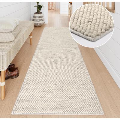 Läufer MY HOME "Wolly, handgewebt, Handweb Teppich" Gr. 12, beige (natur), B:70cm H:14mm L:240cm, Kunstfaser, Wolle, Teppiche, Wolle, Brücke, Flur, Schlafzimmer, Wohnzimmer Image