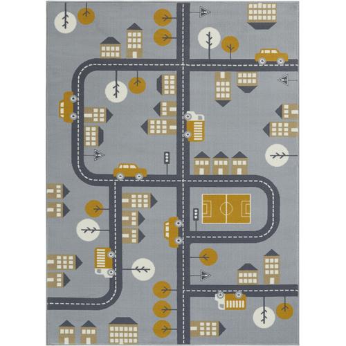 Teppich HANSE HOME ""Town"" Teppiche Gr. B: 160cm, 0,9mm, L: 220cm, grau (grau/orange) Kinder Kurzflor, Kinderteppich, Spielteppich, Straßen Design, Kinderzimmer